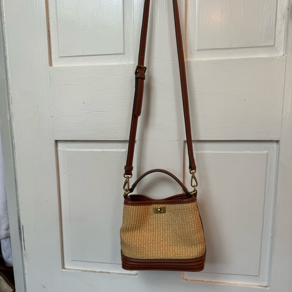 Mango Raffia Effect mini bucket bag